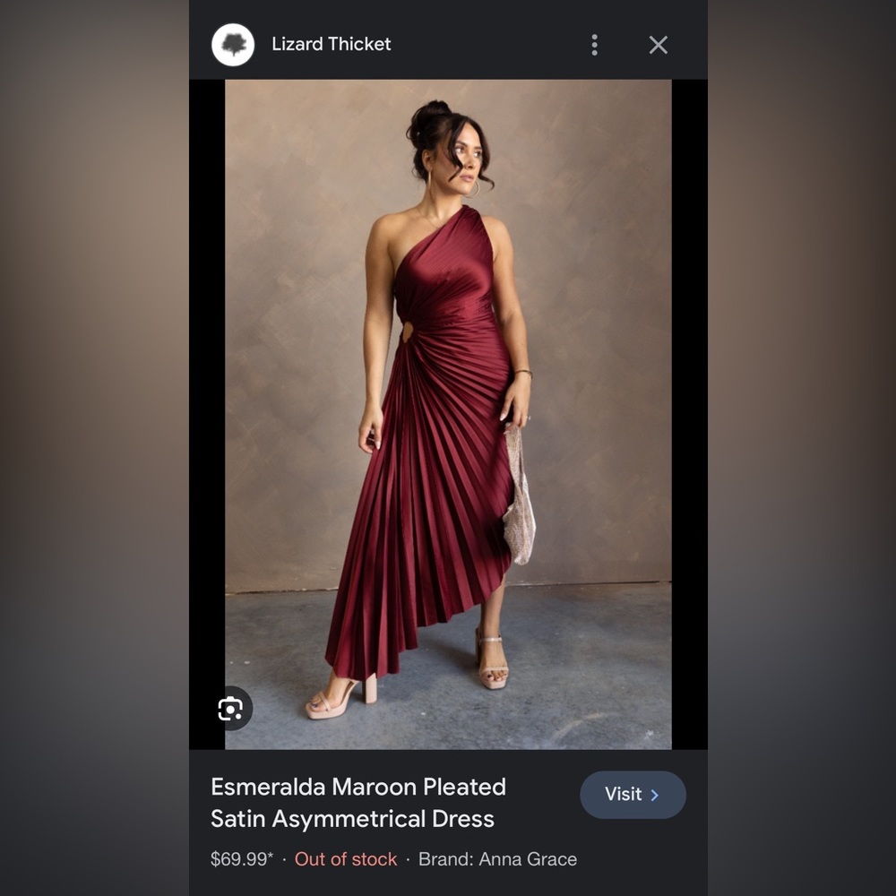 Maroon pleated satin asymmetric midi w/ cutout